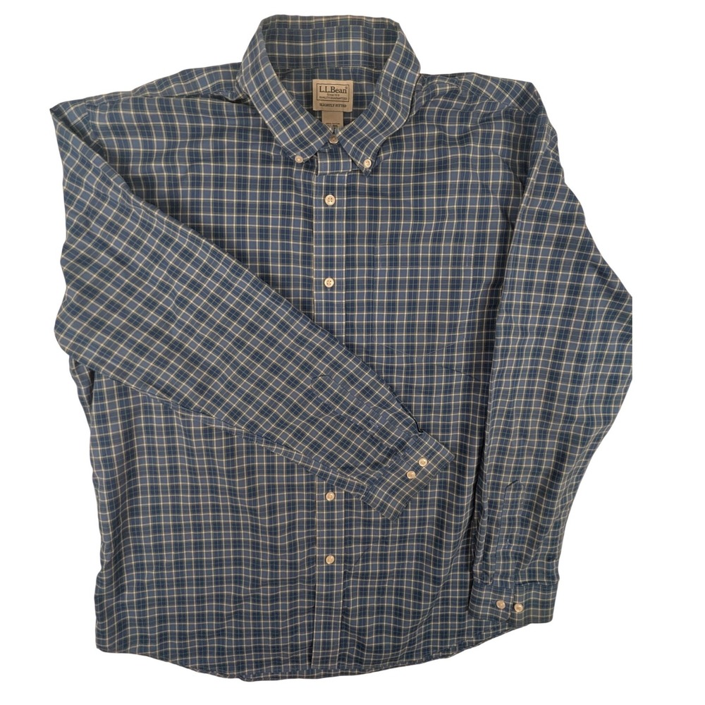 LL Bean Mens XL Blue Plaid Button Down Shirt Slightly Fitted Cotton 287889 - Picture 1 of 10